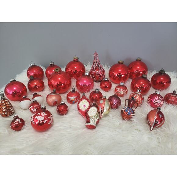 33 antique shiny brite germay usa‎ polish mercury glass indent blue ornament lot